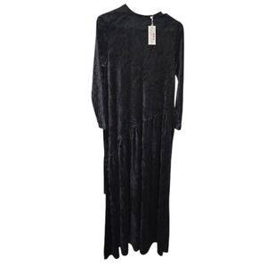 ppino Black Velvet Holiday Long Sleeve Maxi Back Zipper Dress XS